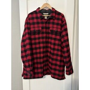 L.L.Bean Fleece Lined Flannel Shirt Jacket Men XXL Red Black Buffalo Plaid NWT